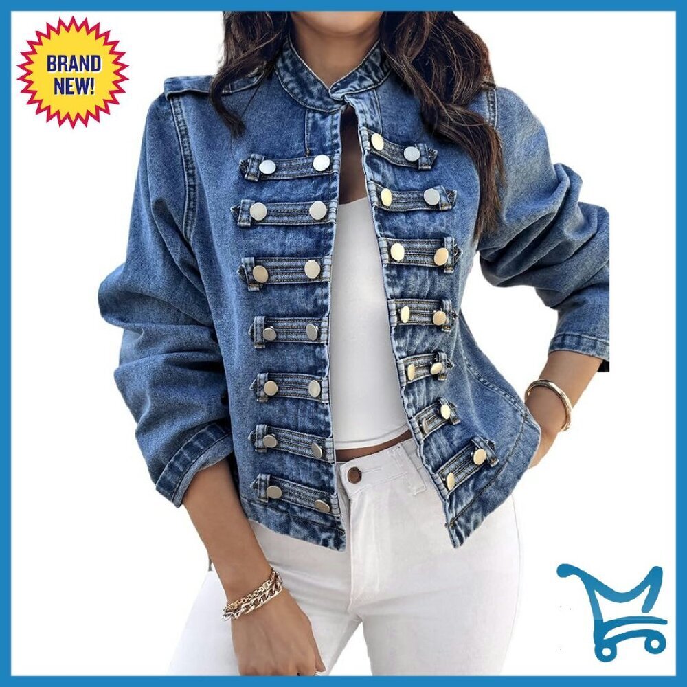 Lightweight Denim Jacket Women's Slim Fit Stand Collar Casual Fall Coat